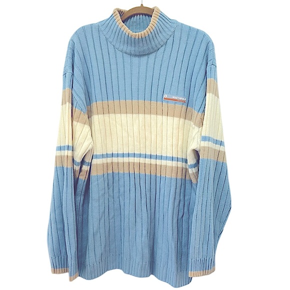 Southpole Men’s VTG 90's Sweater Pullover Turtleneck Stripe Knit Logo Blue XL - Picture 1 of 11